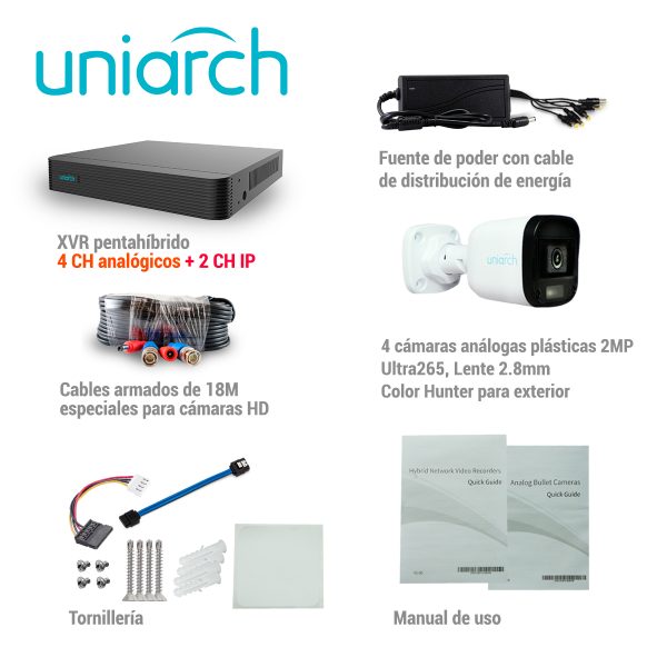 KIT UNIARCH 4X4 CALIDAD 1080P 2MP ANALOGO BULLET EXTERIOR UN104G3 TECNOLOGIA COLORHUNTER VIDEO A COLOR 24/7 - Imagen 5