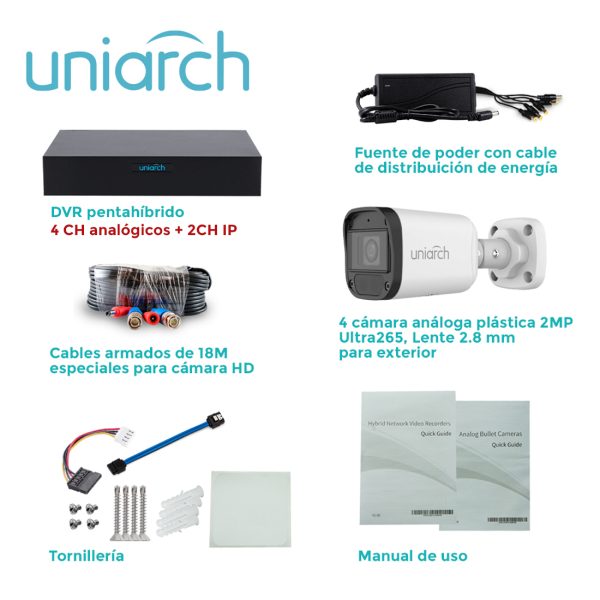 KIT UNIARCH 4X4 CALIDAD 1080P 2MP ANALOGO BULLET EXTERIOR KIT-104F UNIARCH IDEAL PARA PEQUEÑAS EMPRESAS Y RETAIL - Imagen 4