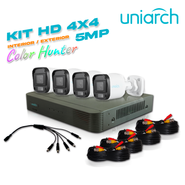 KIT UNIARCH 4X4 BULLET CALIDAD 5 MP TECNOLOGIA COLOR HUNTER VIDEO A COLOR 24/7