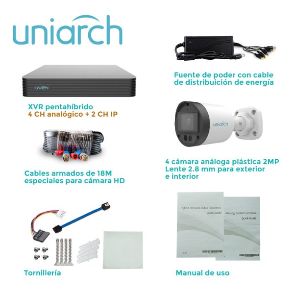 KIT UNIARCH 4X4 BULLET CALIDAD 2 MP TECNOLOGIA LIGHTHUNTER MICROFONO INTEGRADO - Imagen 2
