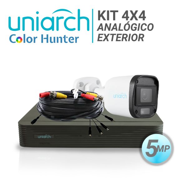 KIT 4X4 ANALOGICO UNIARCH EXTERIOR BULLET COLOR HUNTER 5MP